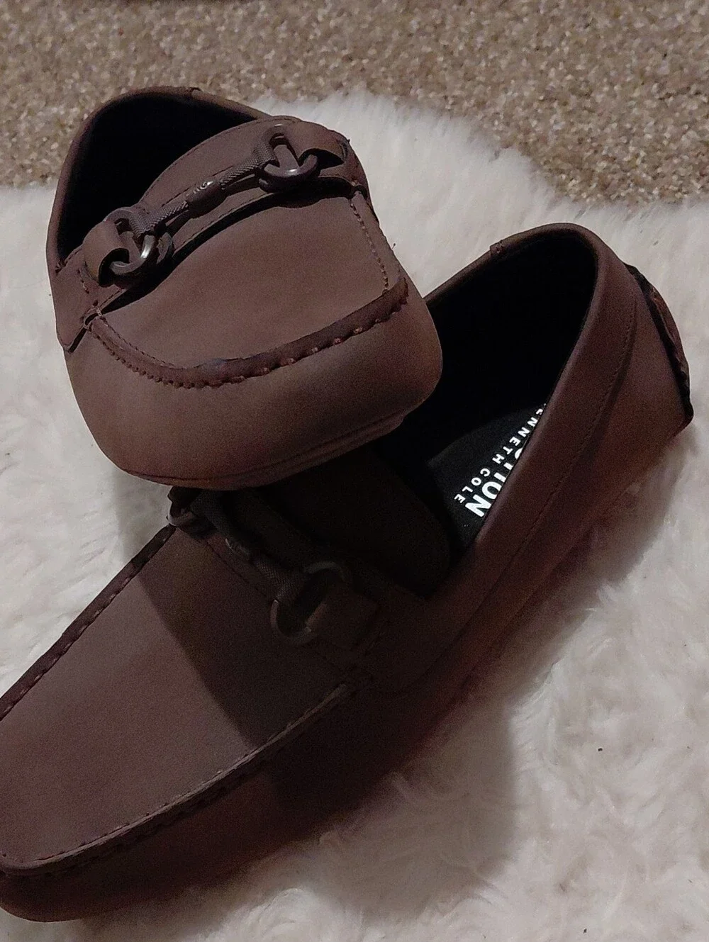 9.5 Kenneth Cole Men's Brown Nubuck Bit-Trim Slip-On Loafers